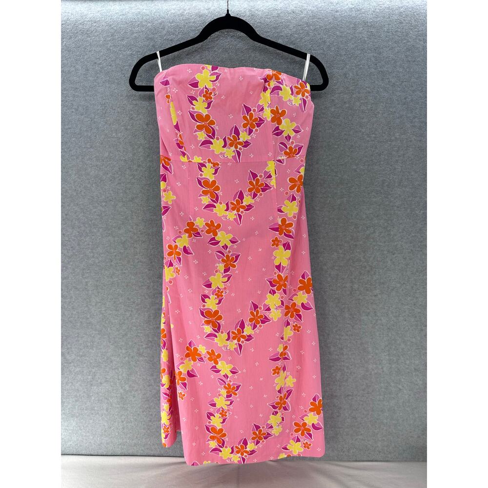 VTG Lilly Pulitzer Womens 8/10 (tag miss.) Tie Back Strapless Dress Floral Pink